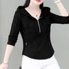 Spring and Summer Hooded Slim Long Sleeve Korean Version Spliced Pockets Solid Color Zipper Commute Fashion Causal T-shirt