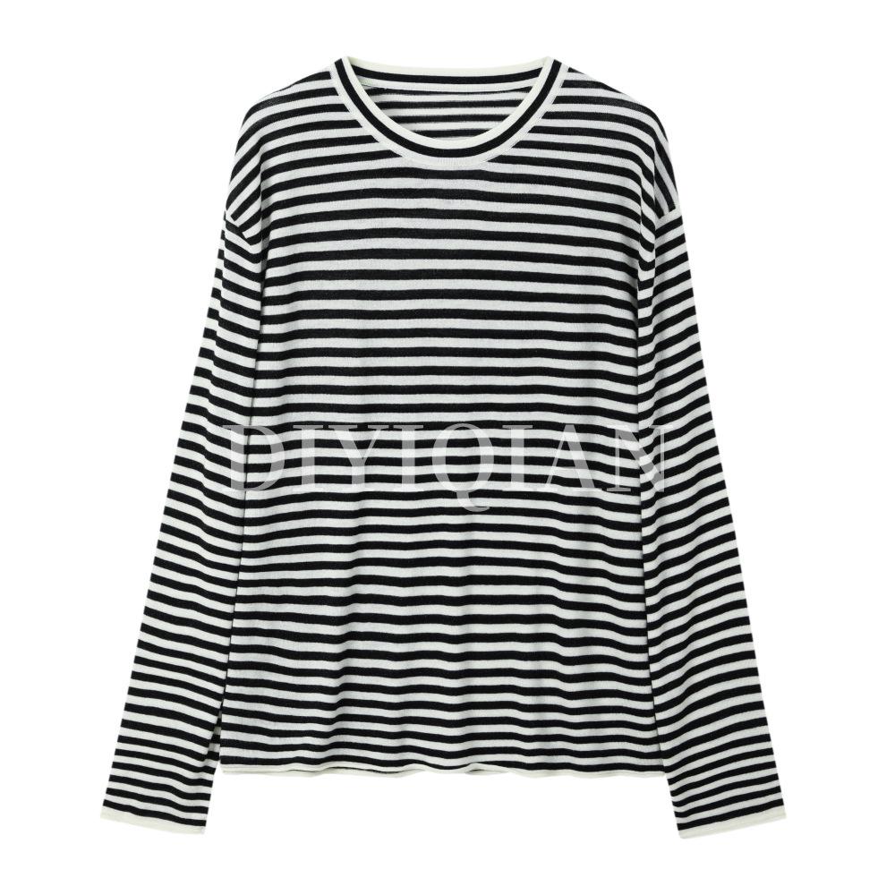 

Женский топ DIYIQIAN с цветными блоками, полосатый, свободного кроя, с длинным рукавом - Корейский осенне-зимний стиль Large чёрный