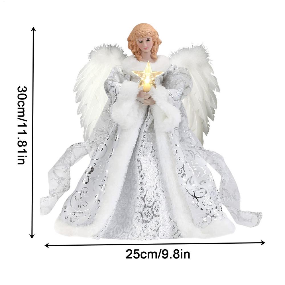 Christmas Angel Tree Topper Angel Pendant Tree Topper With Light Acrylic Angel Figurine Xmas Treetop Festival Party Ornament