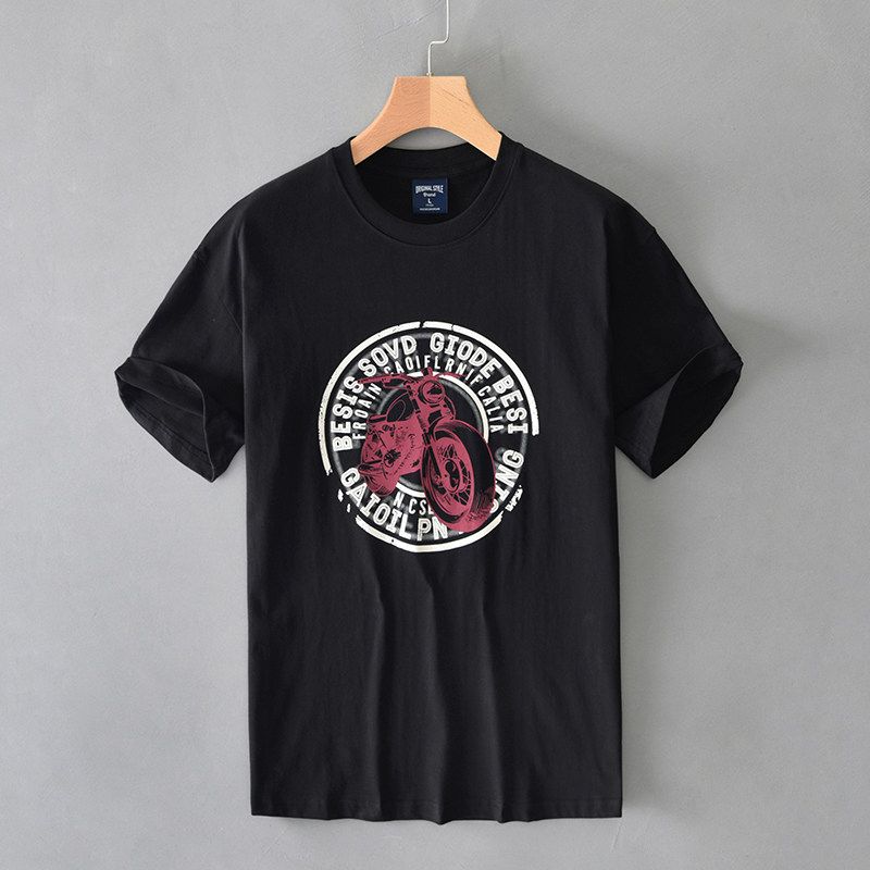 2025 Summer American Short Sleeve T-Shirt Men Heavy Weight Pure Cotton Fashion Brand Printing Parka Loose Crew Neck Half Sleeve T-shirt