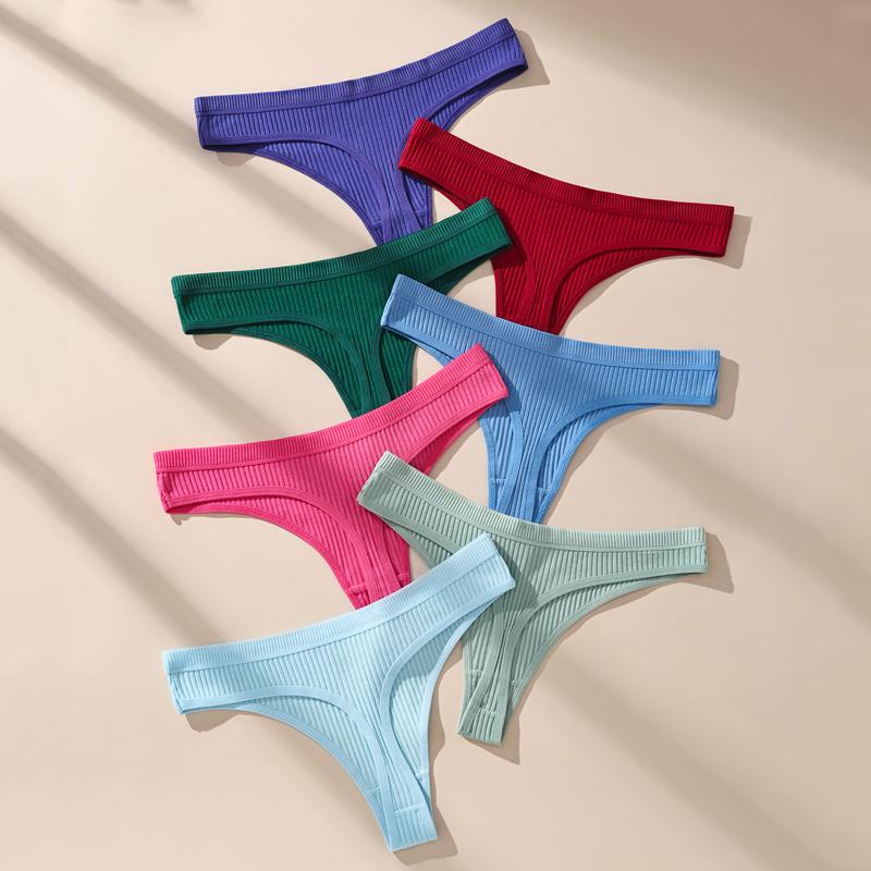 

7 шт. Женские стринги Хлопковые полосатые трусики Сексуальное нижнее белье Однотонные трусики Мягкие стринги Женское белье Большой размер XS-XL M&7Pcs разноцветный