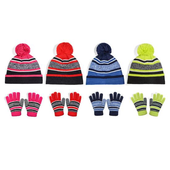 Winter Kids Hat And Gloves Set for Boys Girls Toddler Knitted Pompom Hat And Gloves Set Thick Warm Fleece Lined Accessories for Cold Weather