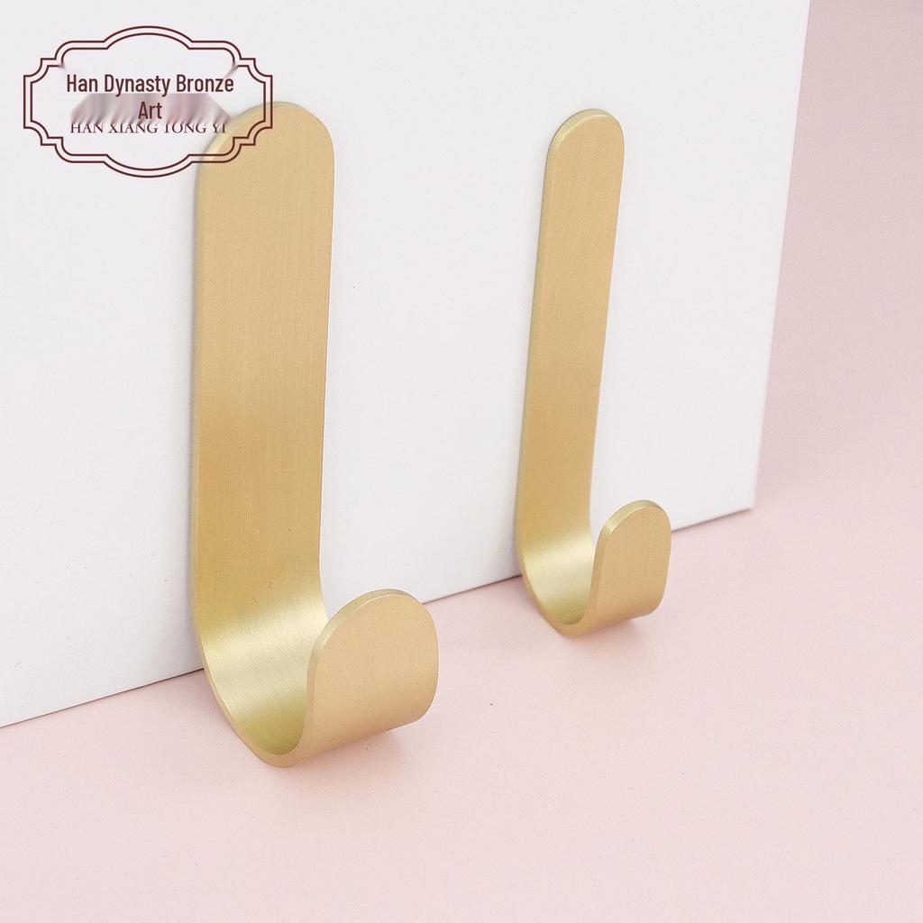 Nordic Style Pure Brass J-Shaped Adhesive Hook for Bathroom, Toilet, or Kitchen.