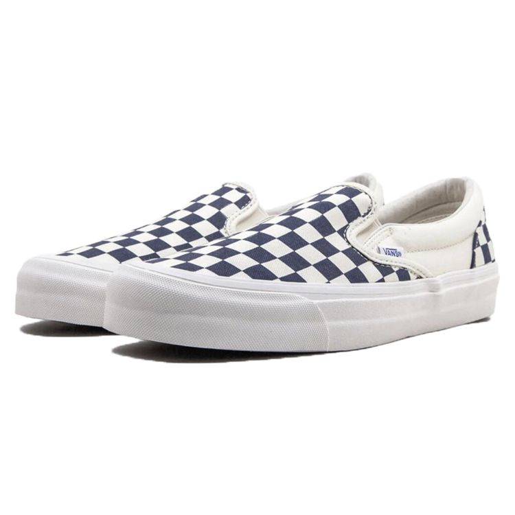 Vans OG Classic Slip-On LX Navy Checkerboard Unisex Sneakers White VN0A32QNP4I