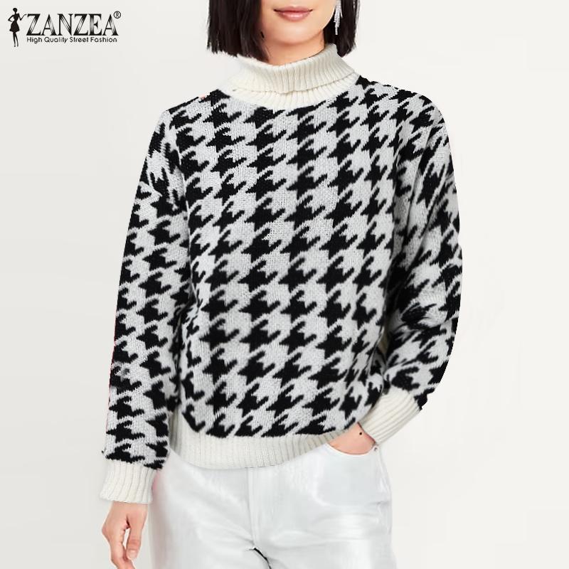 

ZANZEA Women Casual Long Sleeve Print Knitted Sweater Pullovers Jumpers M рожевий
