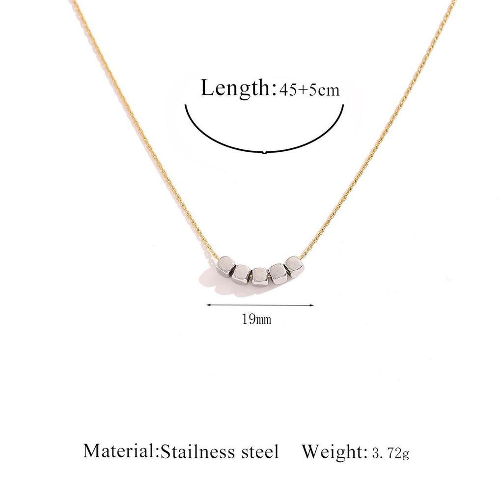 Retro Koreanischer & Japanischer Stil Gold Edelstahl Quadratischer Anhänger Halskette für Damen - Schlüsselbein Kette, Cool & Vielseitig