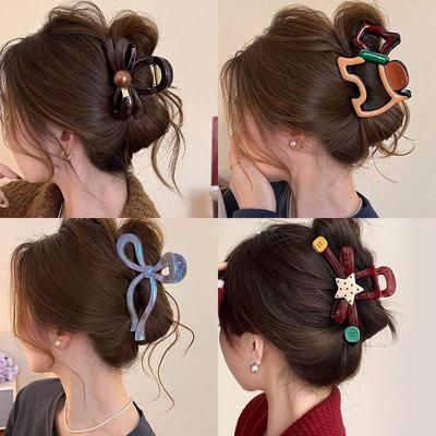 Korean-Style Hollow Bow Round Bead Shark Hair Clip for Women - Elegant Summer Accessory