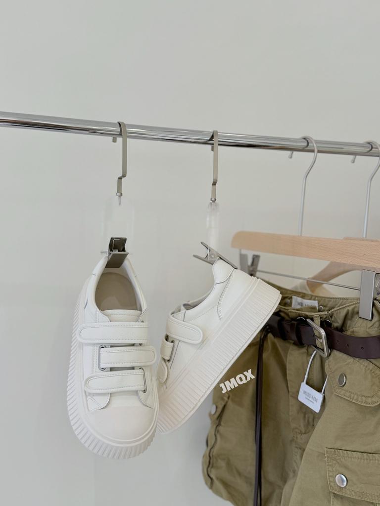 European Leather Little White Shoes Women's 2025 Autumn New Thick-soled Velcro Cowhide Biscuit Shoes Sports and Leisure Board Shoes