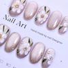 Hot-Selling Hand-Painted Floral Cat Eye Nail Tips - Ice Transparent Nude, Gentle Style Wearable Nails.