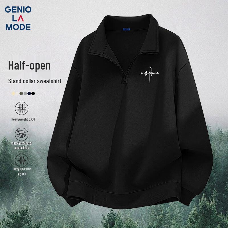 

GENIOLAMODE Men s Heavyweight Half-Zip Stand-Collar Sweatshirt XL