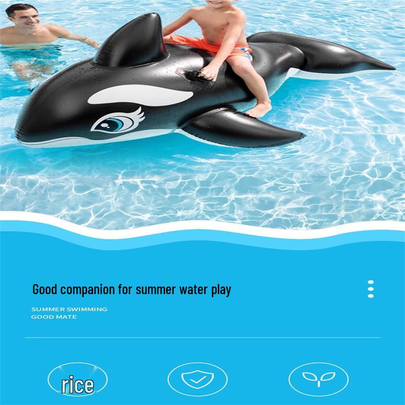 Cross Black Whale Inflatable Water Toy - PVC Floating Raft Bed for Children's Swimming and Sea Play