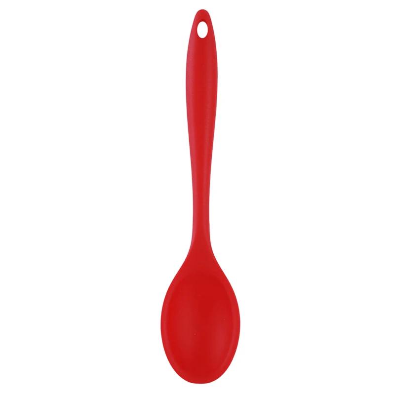 5 Color Food Grade Silicone Long-handled Soup Spoon Solid Color Kids Spoon Kitchen Silicone Spoon Flatware Utensils Accessories