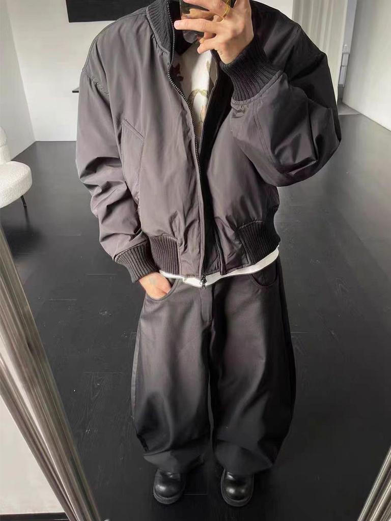 Men's American-Style Oversized Pilot Jacket: Autumn/Winter Thick Cotton, High-End Stand Collar Baseball Jacket