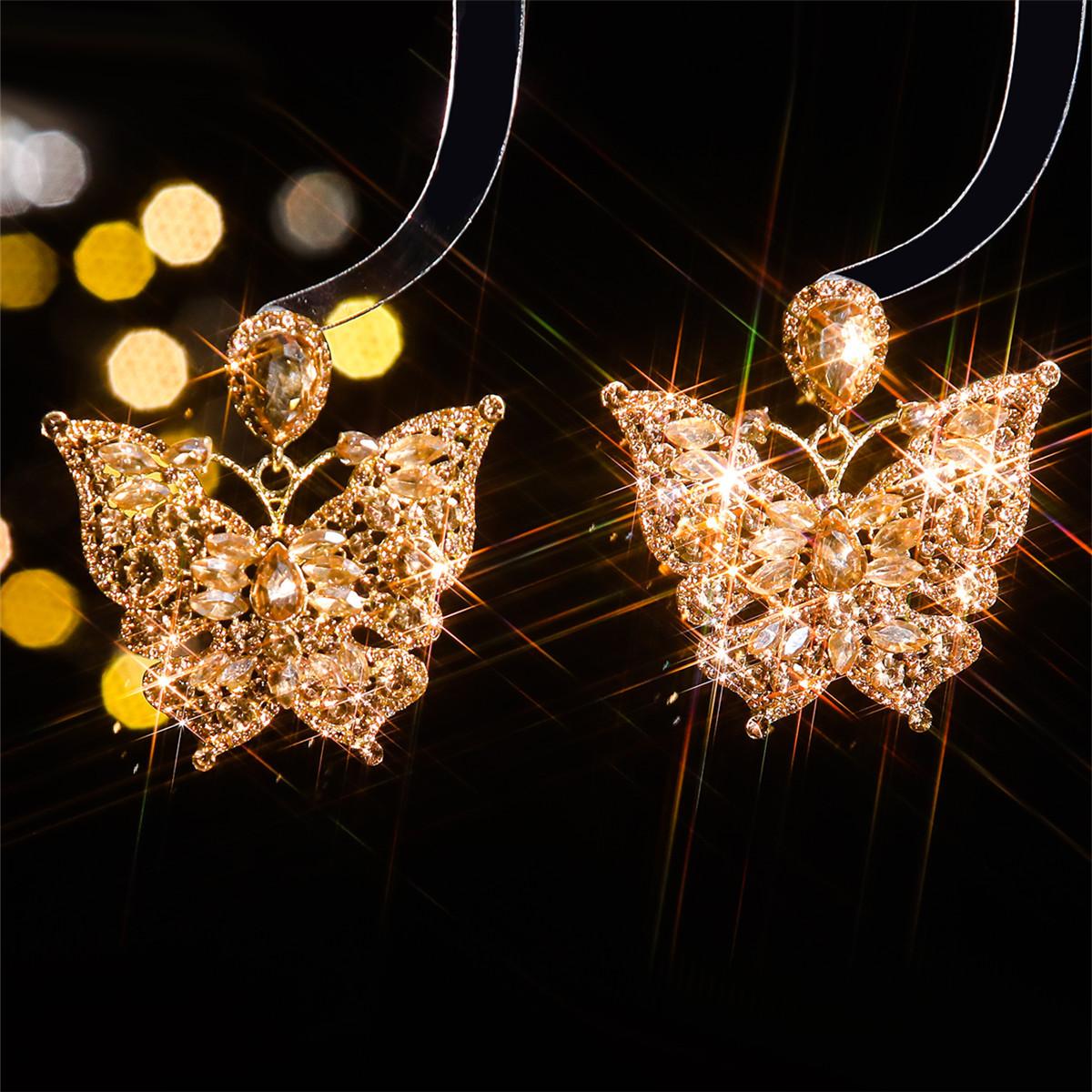 

Новые серьги со стразами из цветного стекла, серьги с индивидуальными преувеличенными бабочками, женские серьги, 1 пара