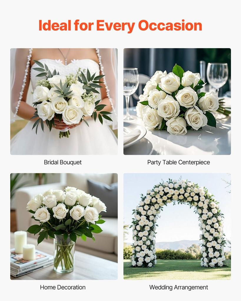 120 Pcs White Roses Artificial Flowers Realistic Bouquet Xmas Home Decor