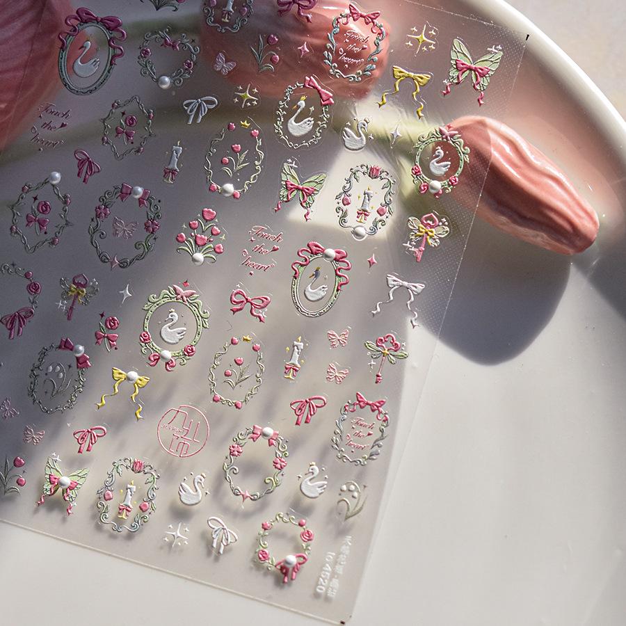 1Sheet 5D Soft Embossed Relief Nail Stickers Cute Daisies Self Adhesive Slider Stickers Press On Nails DIY Nail Art Dec