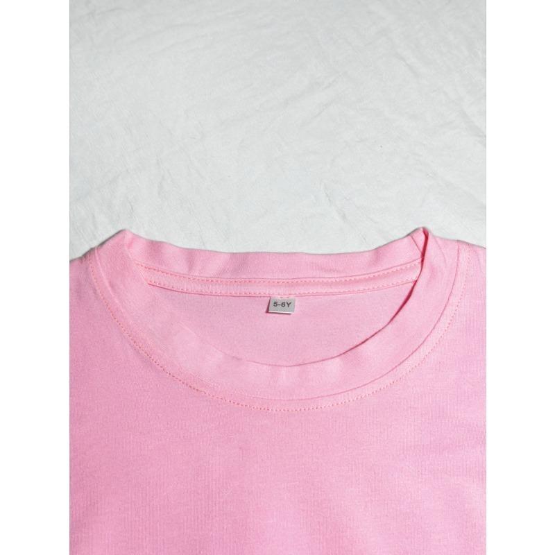 European sizes Girl's Round Neck T-Shirt with Fresh Pink Floral Pattern, Comfortable Casual Style, an Excellent Choice for a Natural Look