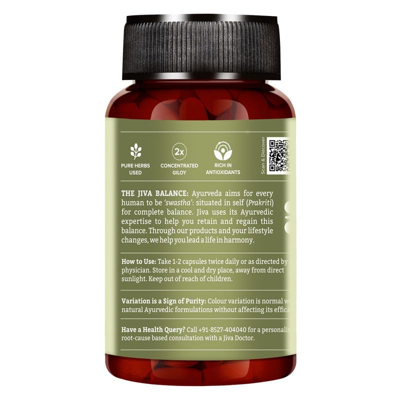 Jiva Giloy Kräuterkapseln 60 Stück | Natürlicher Immunbooster & Anti-Aging-Nahrungsergänzungsmittel für das tägliche Wohlbefinden