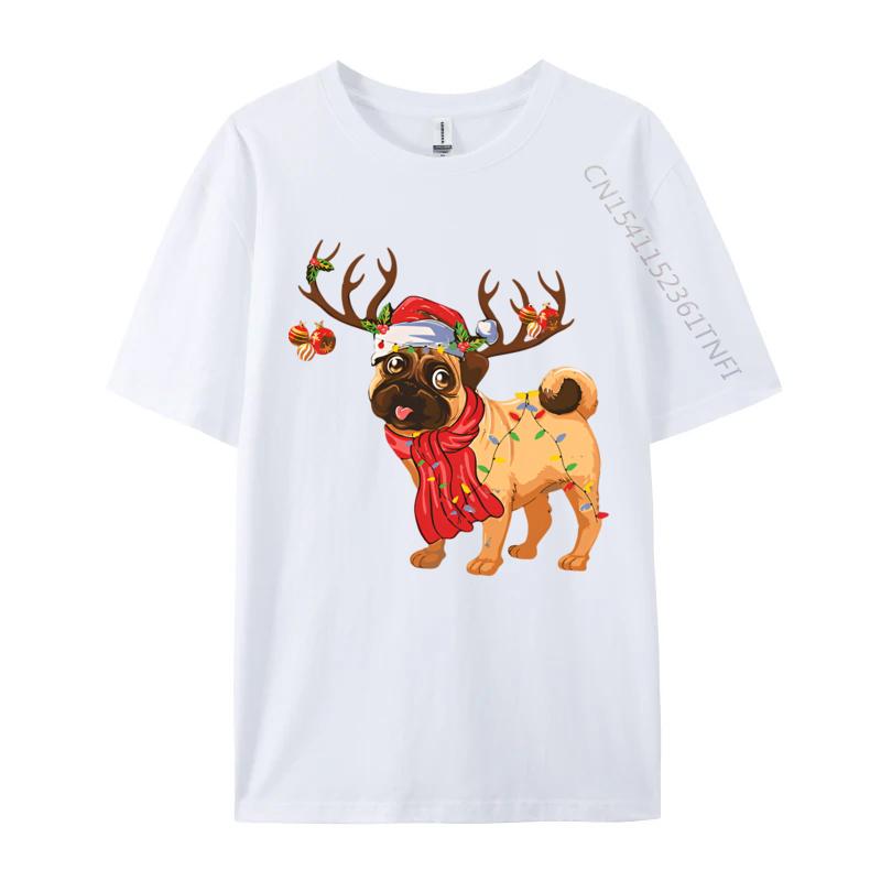 Xs Graphic T Shirts Pug Christmas Tree Lights Santa Dog Xmas Tshirt Printed Mens Cotton TShirt Oversized S