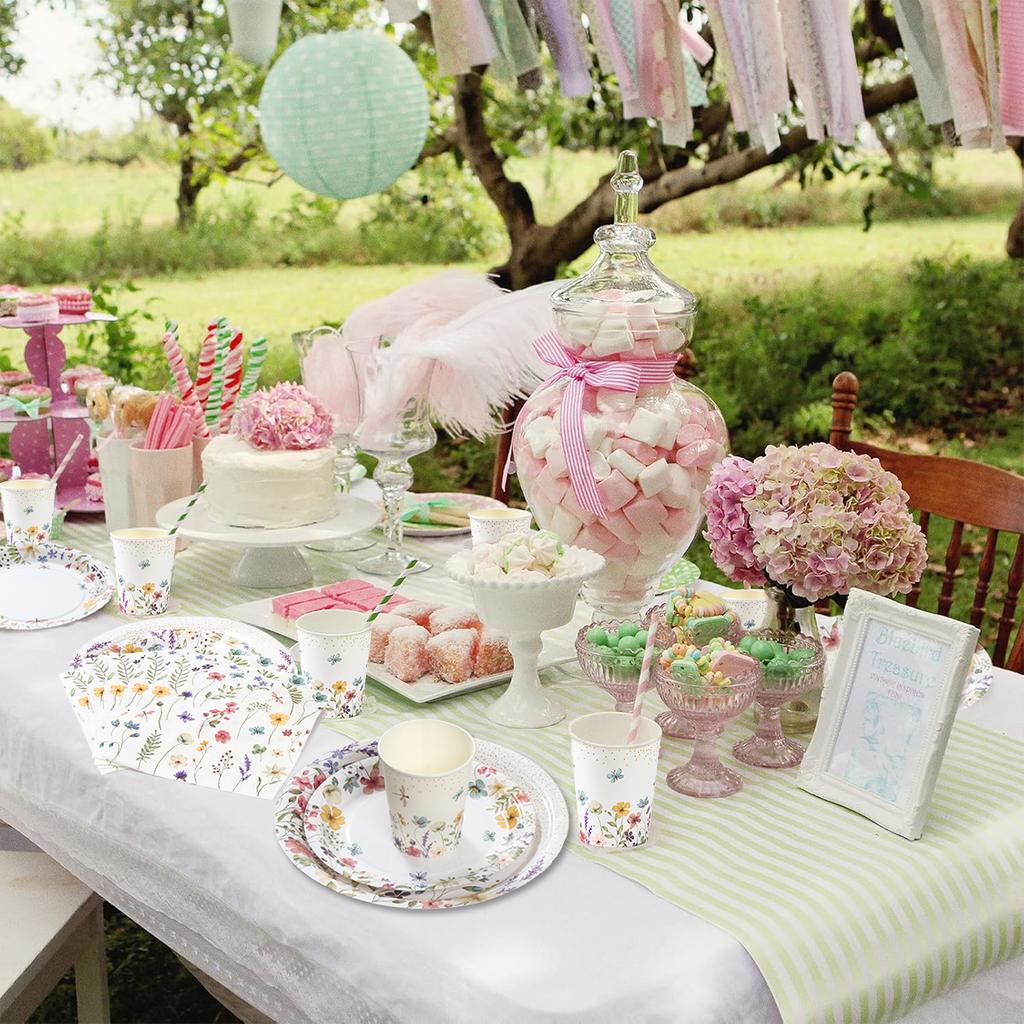 Wild Flower Tableware Birthday Party Decor Kid Wild Floral Disposable Plates Cups Girl Favors Wedding Party Supplies Baby Shower