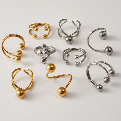 Personality Minimalism Open Adjustable Beads Ring Waterproof Stainless Steel Rings For Women Men Accessories Finger Jewelry Gift