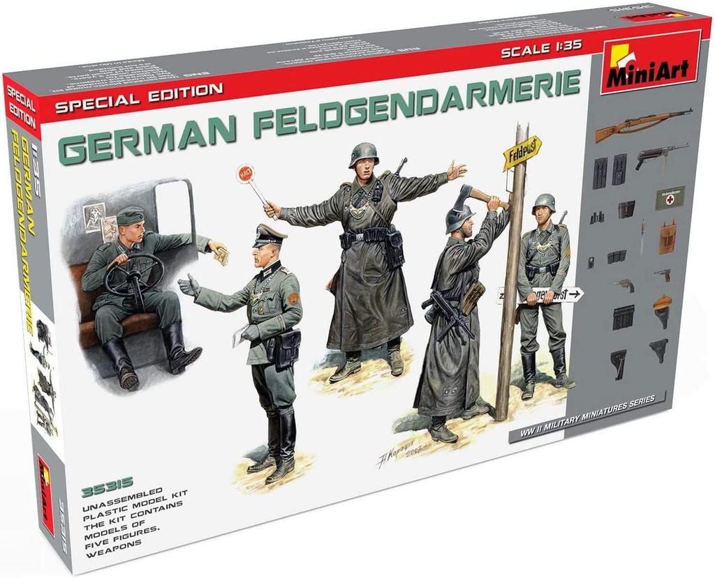 MiniArt Scale German Army Field Gendarmerie Set of with Weapons and Plastic Model Kit MA35315 1/35 5, 1930s-40s, Equipment,