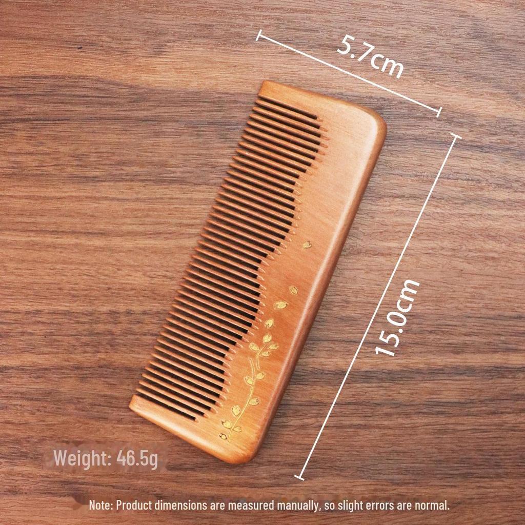 Double-Sided Carved Peach Wood Comb - Dense Teeth, Compact Size, Premium Solid Wood for Hairdressing.
