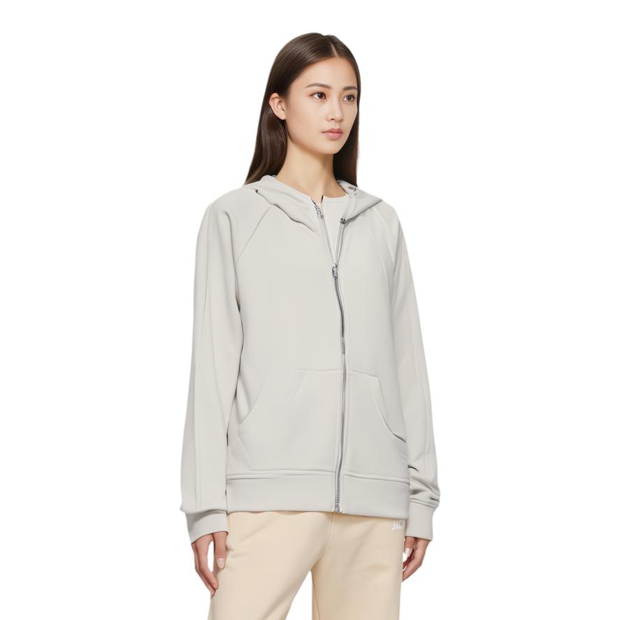 Li Ning Womens Fitness Series Solid Color Hooded Zip Long Sleeve Sweatshirt Women sweatshirt Moonlight-Gray AWDT120-5