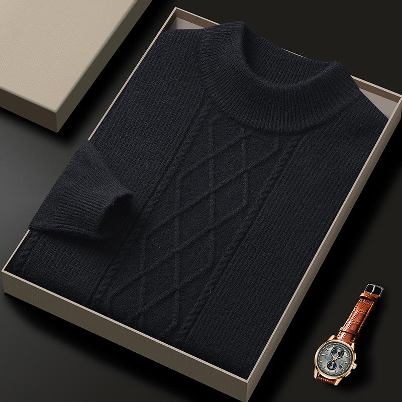 

Свитер с половиной выреза, мужской осенне-зимний вязаный свитер с длинными рукавами, теплый однотонный мужской новый повседневный пиджак, нижняя рубашка 125 чёрный