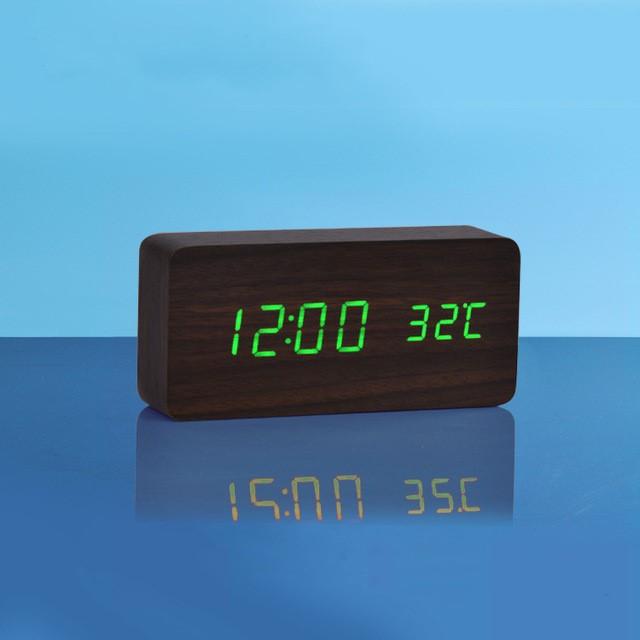 LED Wooden Clock Desktop Silent Electronic Alarm Clock Home Ornament Clock USB Dry Battery Dual-purpose Alarm Clock