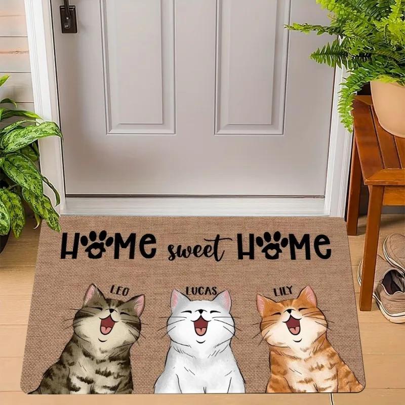Cute Cats Print Welcome Doormat Non-Slip Machine Washable Carpet for Living Room Bedroom Bathroom Kitchen and Laundry Rug