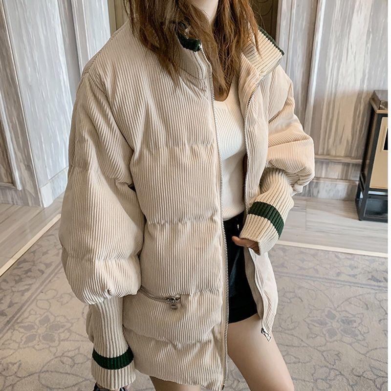 Cordjacke Damen Kurz Locker Dick Gefütterte Jacke Damen Brotjacke Winterjacke