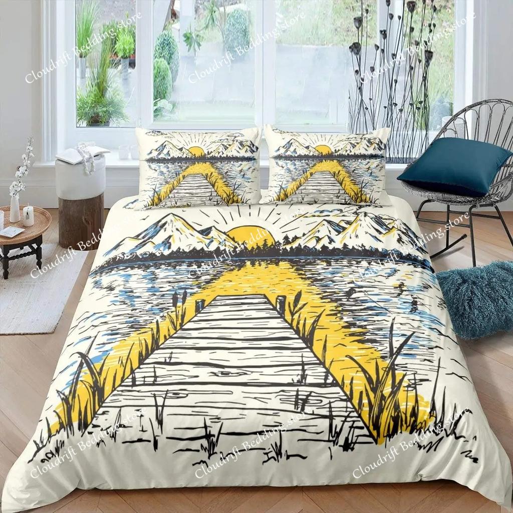 Bridge Landscape Digital Printing Duvet Cover Set For Kids Boys Girls Polyester Bedding Set Double Single Size With Pillowcase