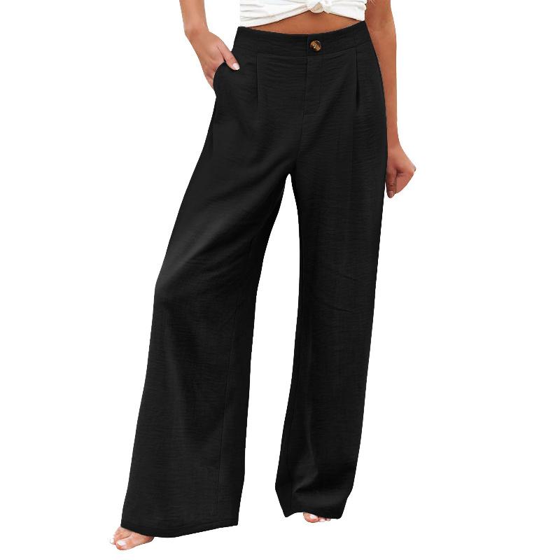 Pantaloni Lunghi Comodi a Vita Alta con Bottoni ed Elastico, Pantaloni Casual Larghi Dritti da Donna, Estate 2026