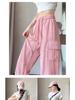 Women's Small Straight Leg Work Pants - Summer Ice Silk, Designer-Style, Elastic High Waist, Wide Leg, Floor-length