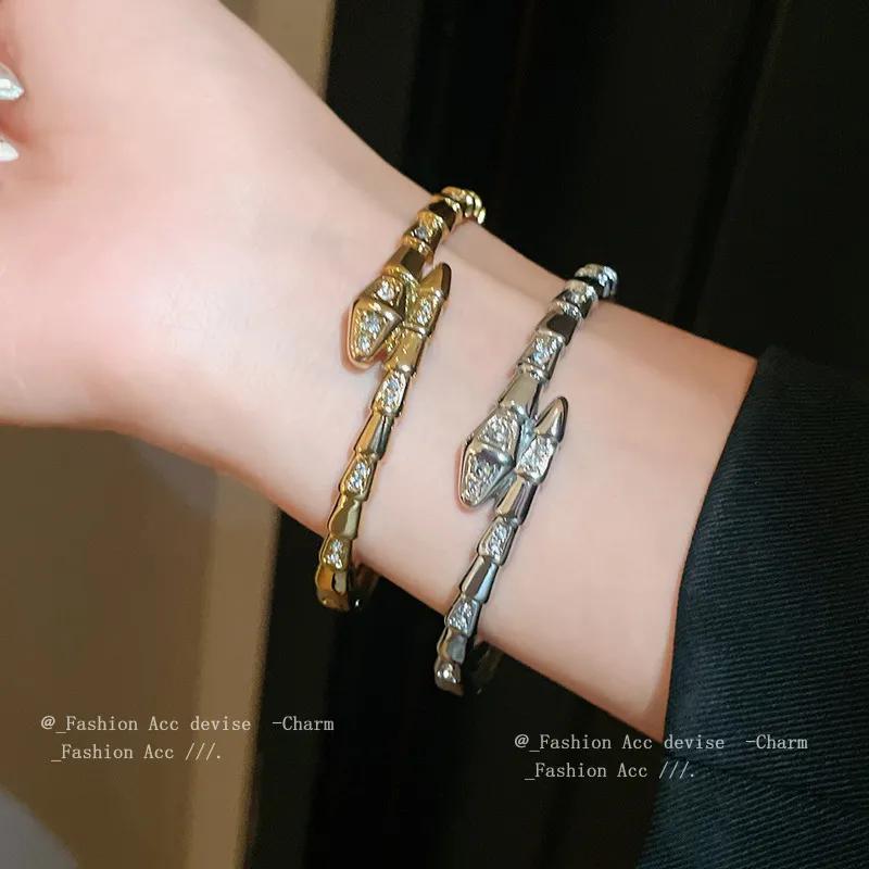 Zircon Snake Cross-open Bracelet, High-end and Exquisite Bracelet, Light Luxury and Trendy Bracelet