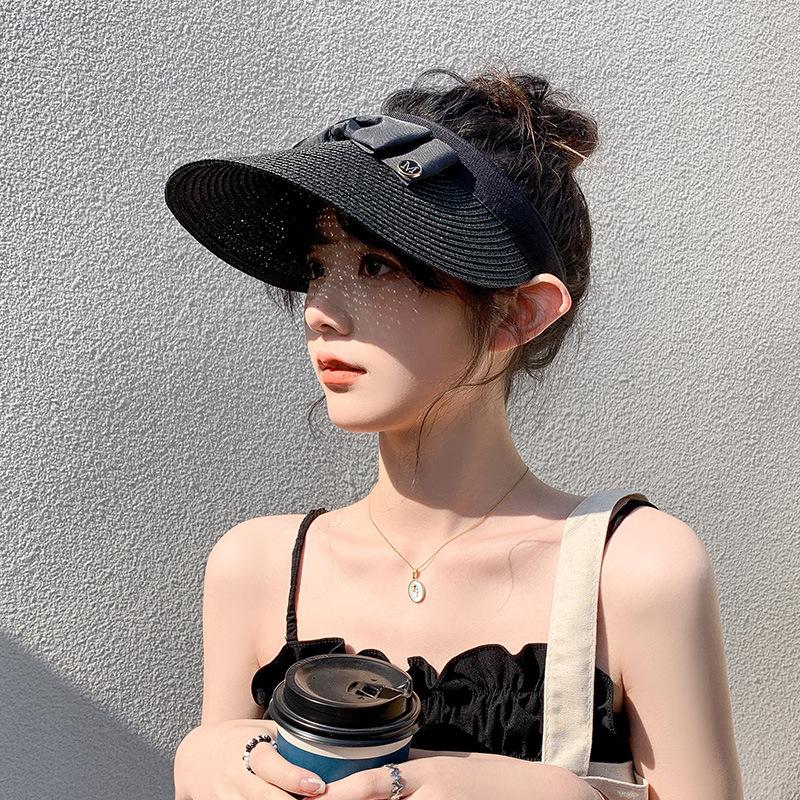 Summer Empty Top Raffia Straw Hat Women Outdoor Travel Beach Sunscreen Anti Uv Riding Sun Hat Girl Big Brim Bow Visor Cap