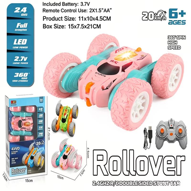 New Multifunctional Mini Remote Control Car with Lights Type-C Fast Charging 2.4GHz Double Sided Flips RC Cars 360° Rotates RC Stunt Car Toys for Kids