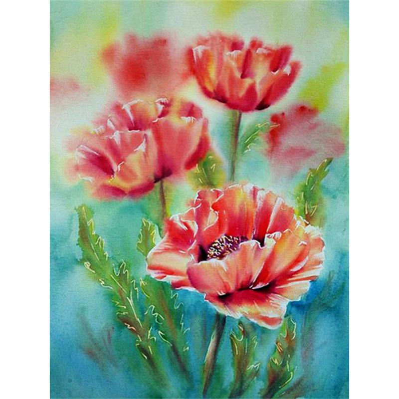 DIY Diamond Painting The Red Flowers Cross Stitch Kit Mosaic Art Diamond Painting Full Circle Diamond Home Decoration