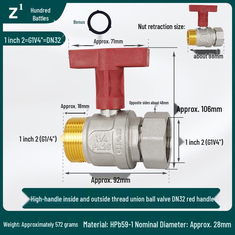 High-Flow Copper Ball Valve with Quick Connect for Fan Coil Units, Dual Thread Male and Female, 1-Inch and 3/4-Inch Options