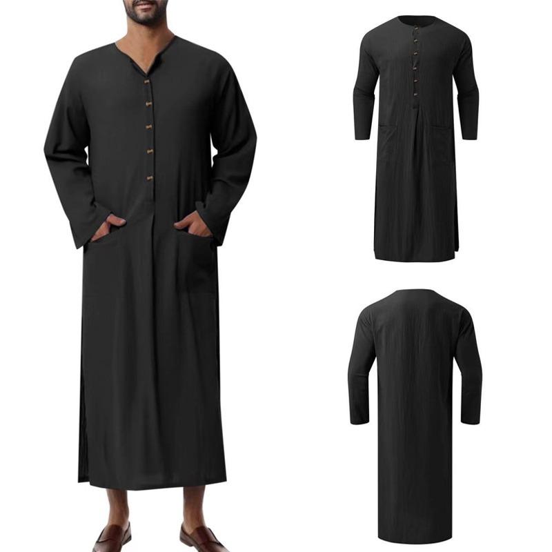 Men's Islamic Ramadan Jubba Kaftan Dishdash Arab Robe Thobe T Shirt Dress Tunic