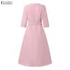 ZANZEA Women Casual V-Neck 3/4 Sleeve Loose Dress