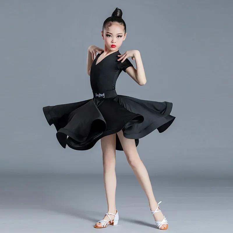 Children's Latin Dance  Girls' Dance Practice Dress Latin Dance Dress Long Sleeve Competition Split Dress Women's Perfo
