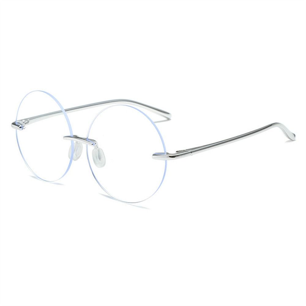 Diamond Cut Rimless Anti-Uv Blue Rays Glasses Round Frame Ultralight Computer Goggles High-Definition Flat Mirror Eyewear