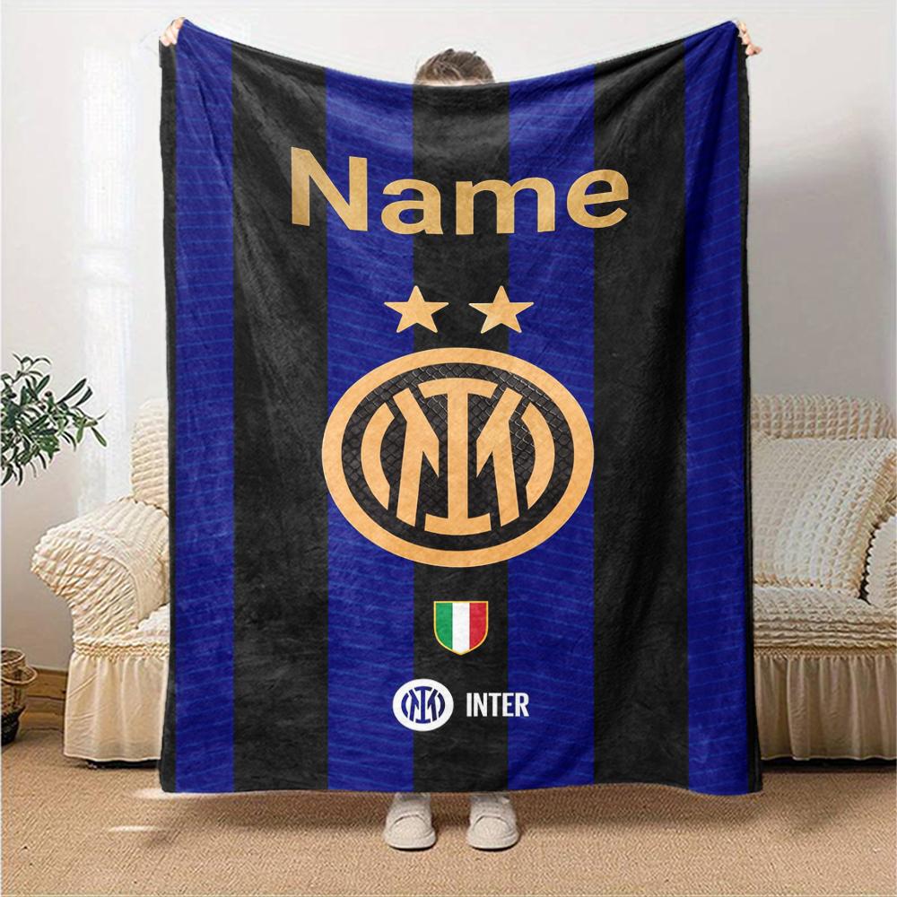 Custom Name Inter Milan Theme Printed Blanket Perfect For Couch Bed Travel Outdoor Use Machine Washable Cozy Durable