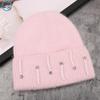 Autumn and winter new fashion rabbit hair blended rhinestone pearl installation versatile knitted hat outdoor simple warm wool hat