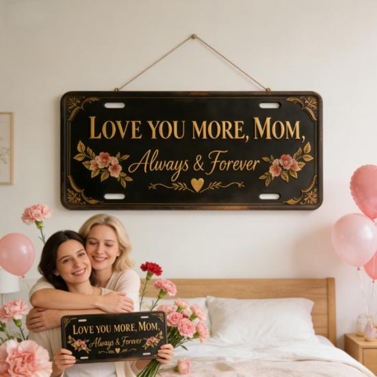 Love You More Mom Metal Wall Sign Vintage Floral Hanging Plaque Rustic Farmhouse Wall Art for Hallway Entryway Bedroom Decor Mother's Day Gift