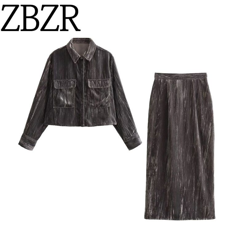 Za Autumn New Women clothes 2025 Western Style Short Velvet blouse Skirt 4387230 4387822