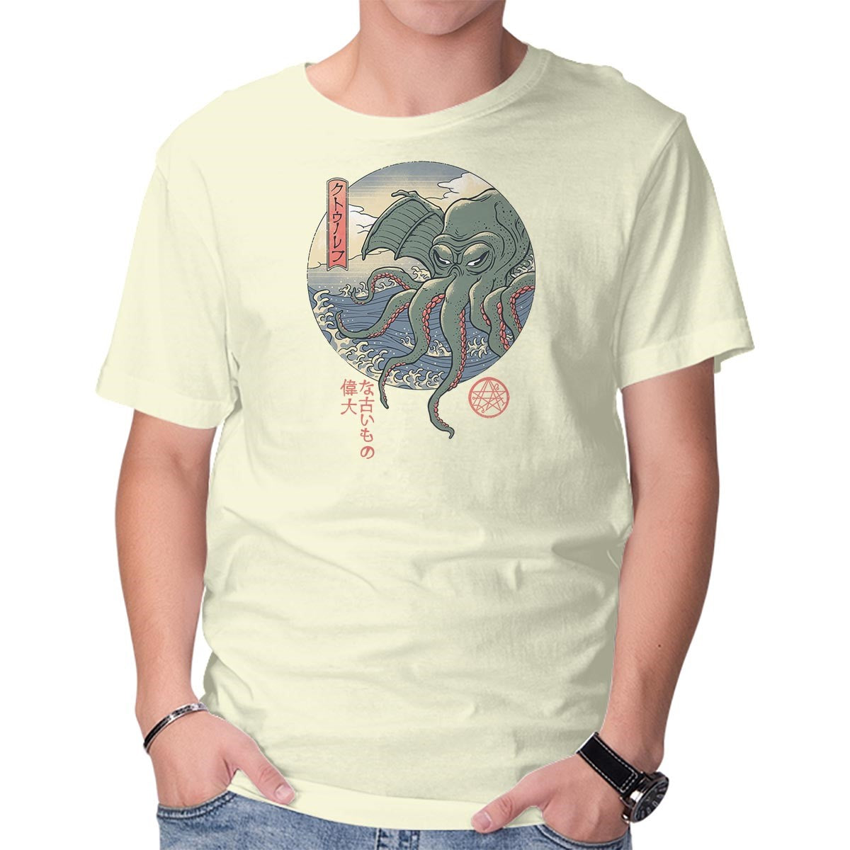 Unisex Crew Neck T-Shirt CTHULHU UKIYO-E Graphic Short Sleeve Casual Tee XXXXL