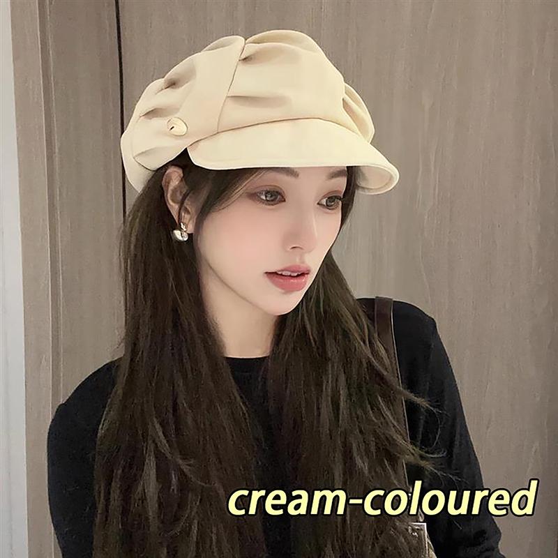 Cloud Hat Women'S Japanese Style Face-Showing Small Plain-Looking Beret Casual All-Match Beret Octagonal Cap
